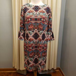 London Style Collection Multi Color Bell Sleeves Shift Dress Size 8